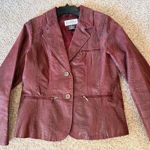Bradley Bayou Cranberry Burgundy Blazer Jacket Textured leather in size Medium